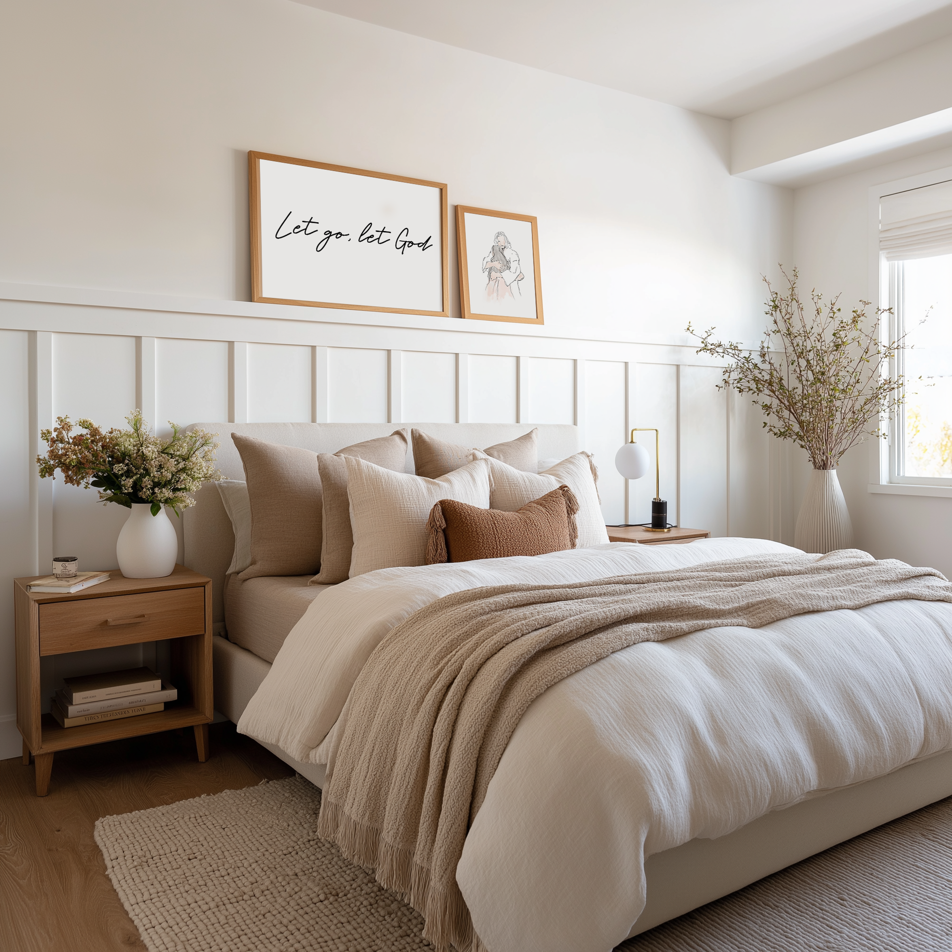 Peaceful bedroom wall art Let Go Let God Christian sign
