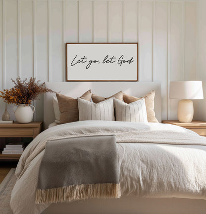 Peaceful bedroom wall art Let Go Let God Christian sign