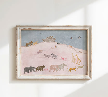 noahs ark animals in pairs nursery wall art print