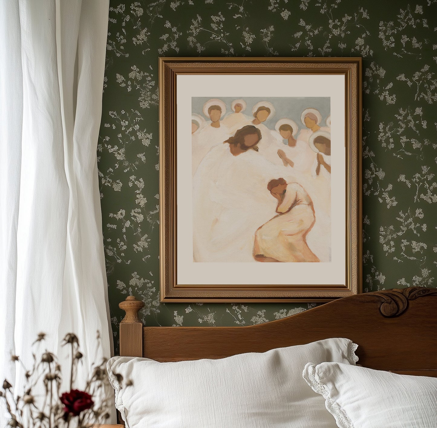 bedroom christian wall art print jesus and angels watching over exhausted woman