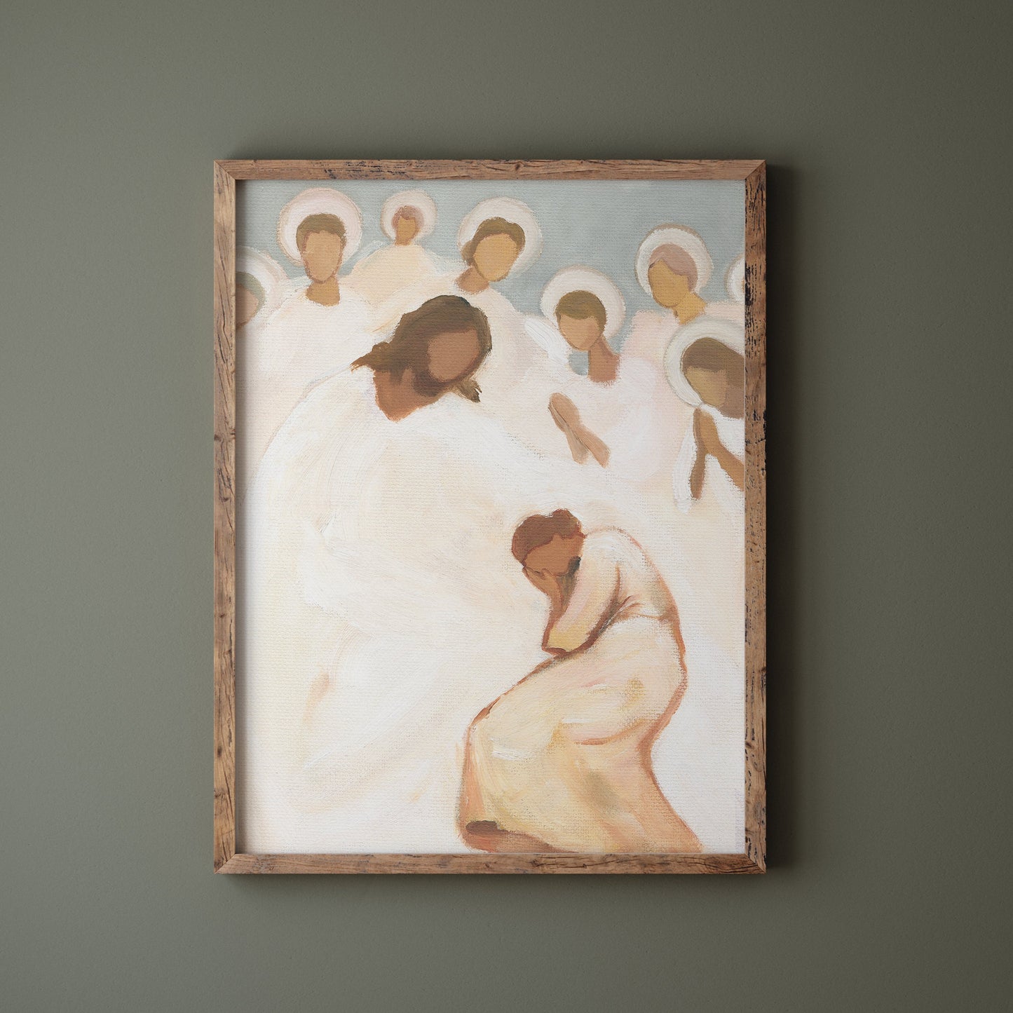 christian wall art print jesus and angels watching over exhausted woman