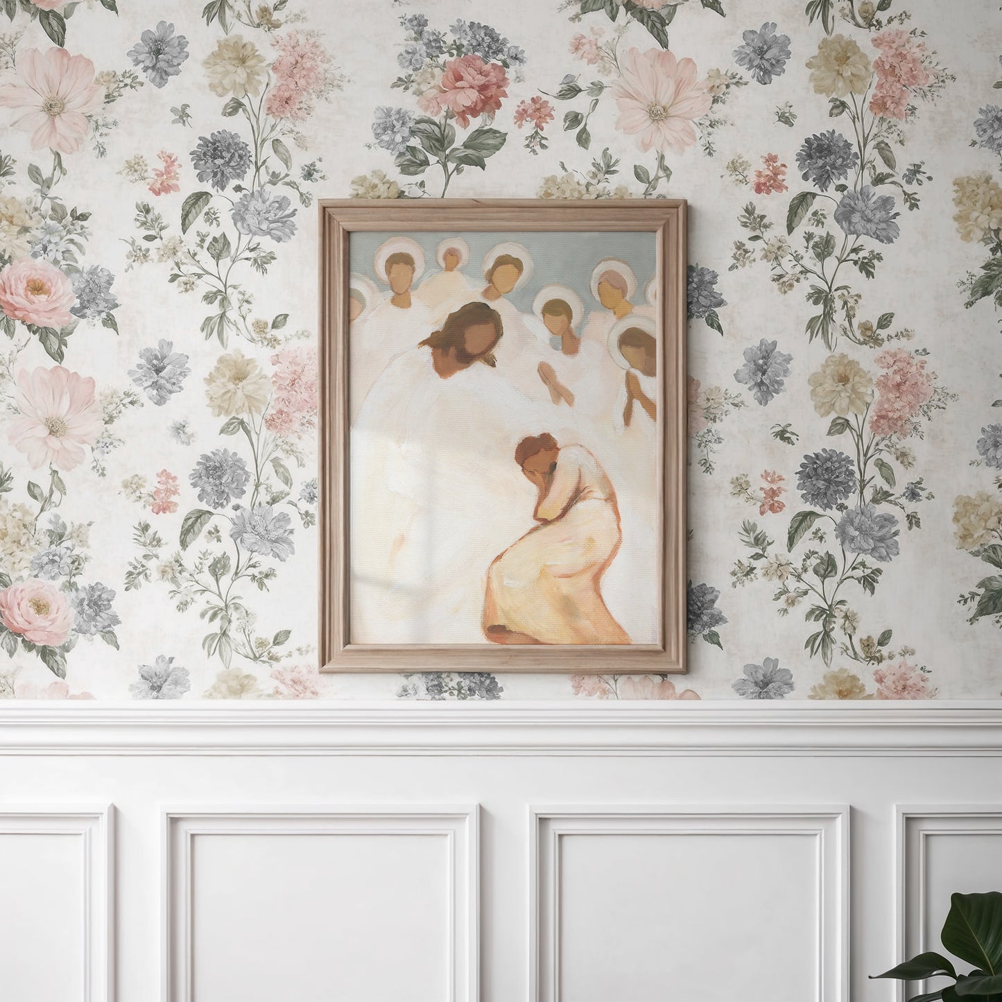 christian wall art print jesus and angels watching over exhausted woman