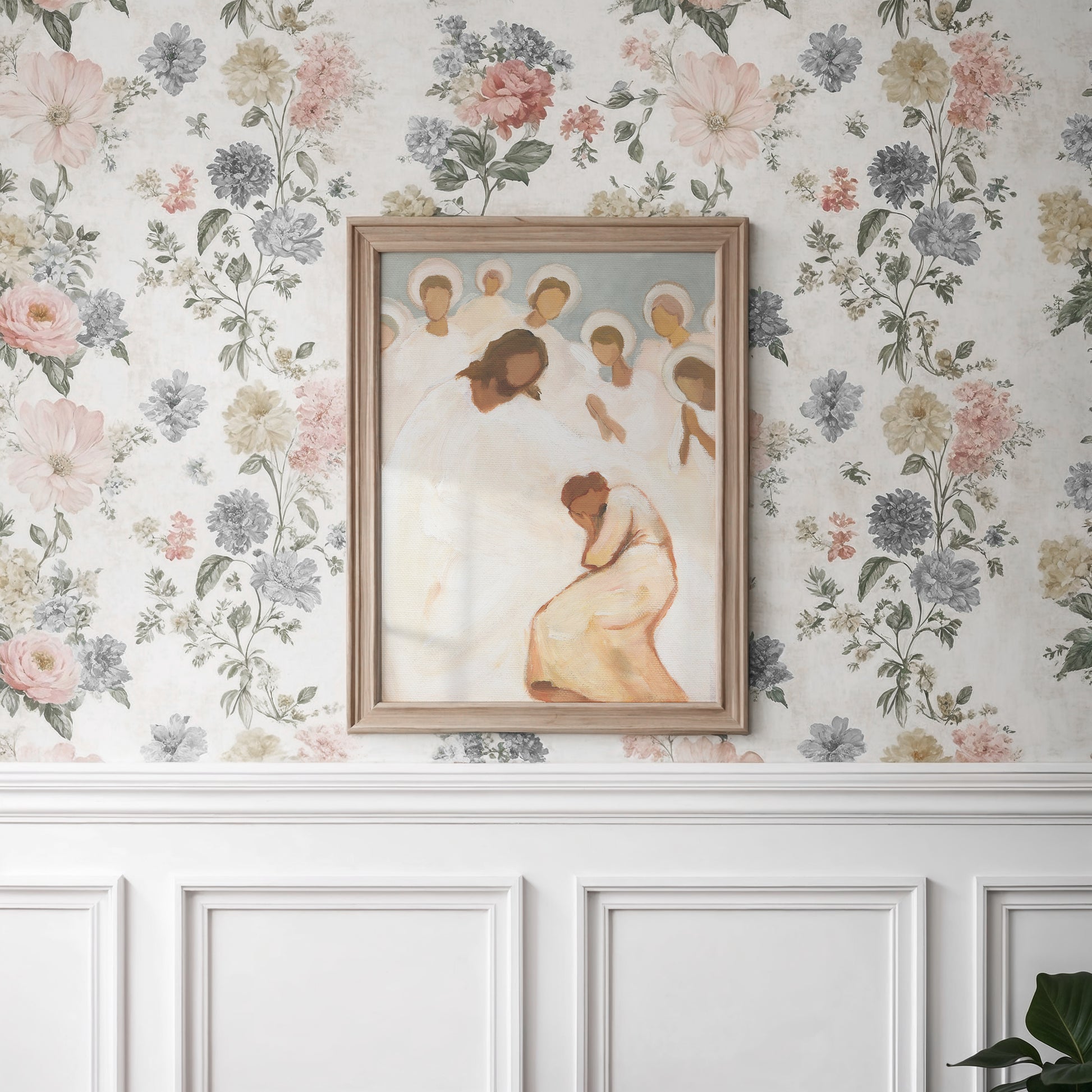 christian wall art print jesus and angels watching over exhausted woman