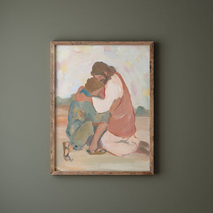 christian art jesus hug repentant believer with grace