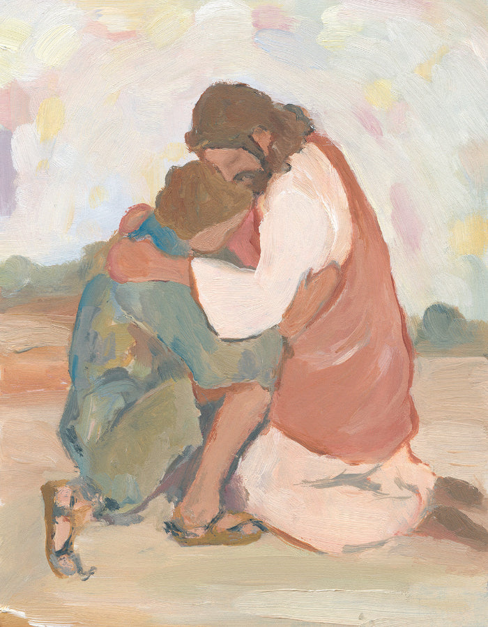 christian art jesus hug repentant believer with grace