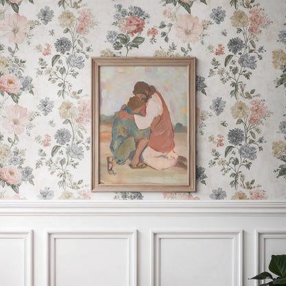 christian art jesus hug repentant believer with grace