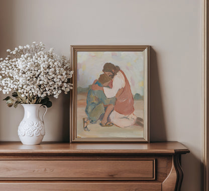 christian art jesus hug repentant believer with grace