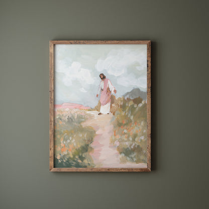 Framed painting of christian wall art print jesus inviting viewer to follow him matthew 4 19