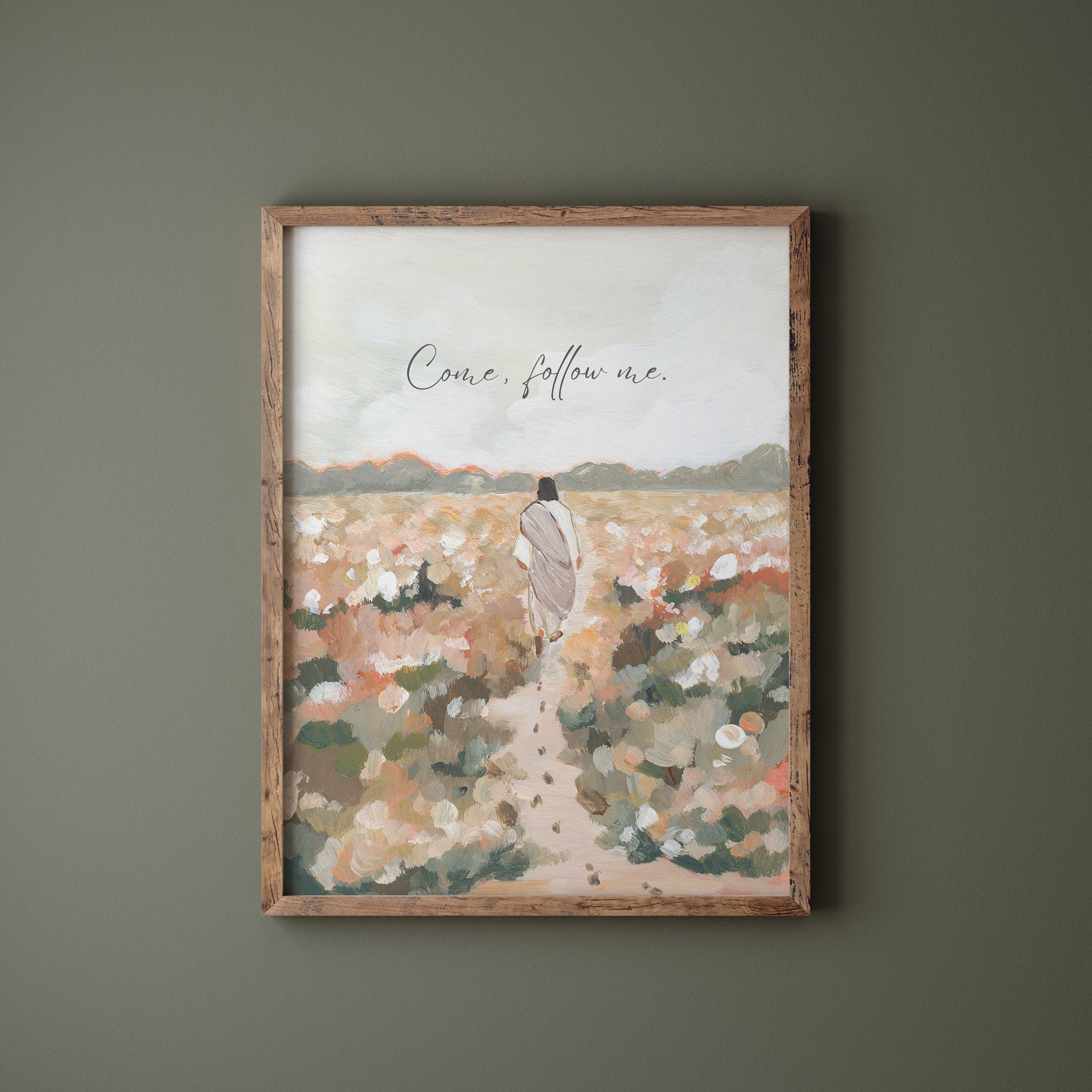 christian wall art come follow me jesus walking in field