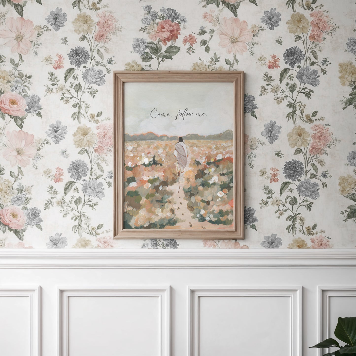 christian wall art come follow me jesus walking in field