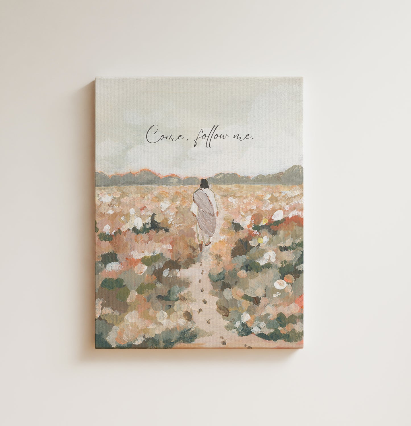 christian wall art come follow me jesus walking in field