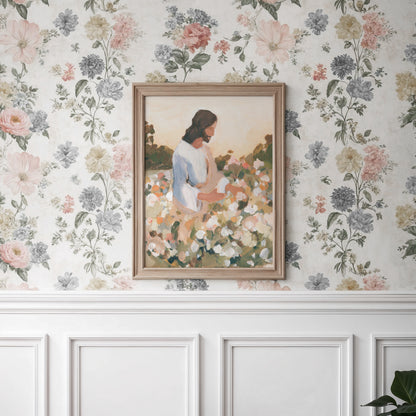 jesus watering flowers in garden christian wall art print