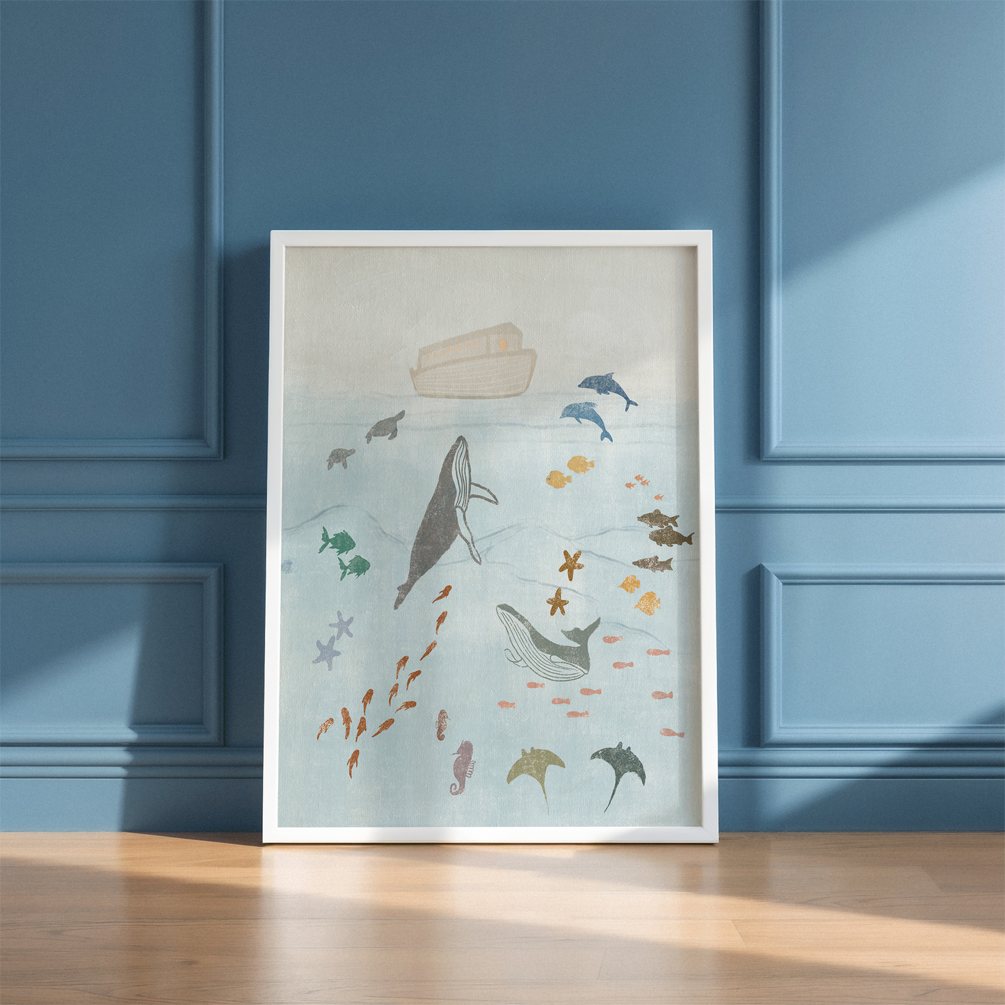 Christian Kids Wall Art - Noah's Ark Ocean Scene for Boys - Nursery Art