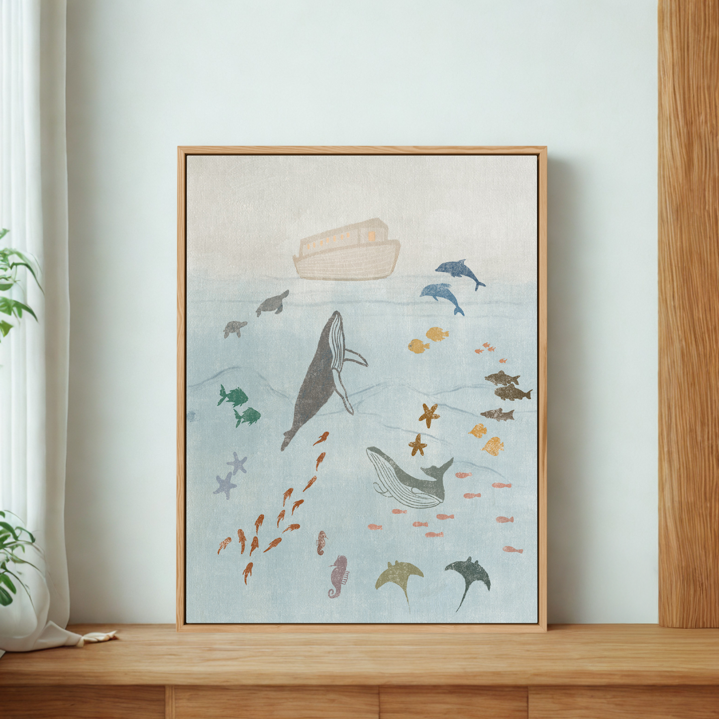 noahs ark boys room wall art blue ocean animals print