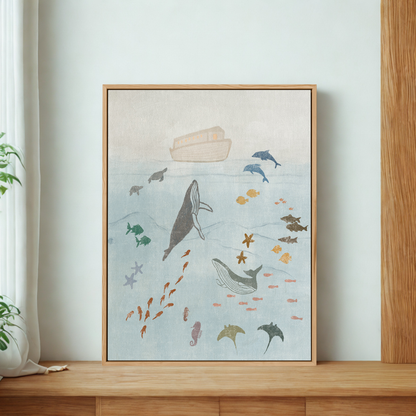 noahs ark boys room wall art blue ocean animals print