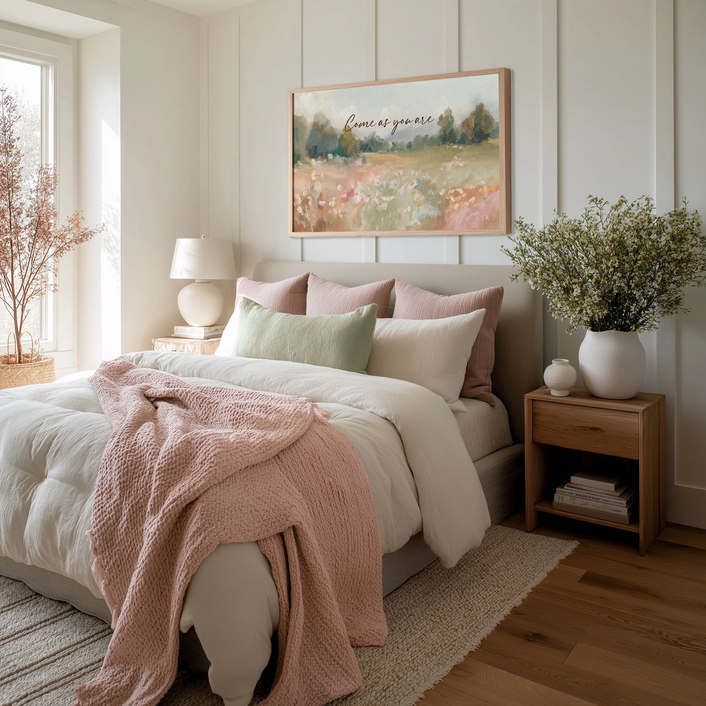 christian wall decor for bedroom– come as you are – flower field landscape