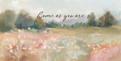 inspirational christian quote wall decor – come as you are – flower field landscape