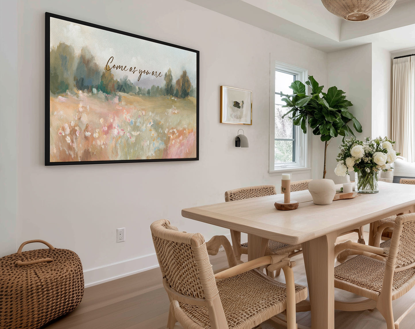 christian wall decor for dining room– come as you are – flower field landscape