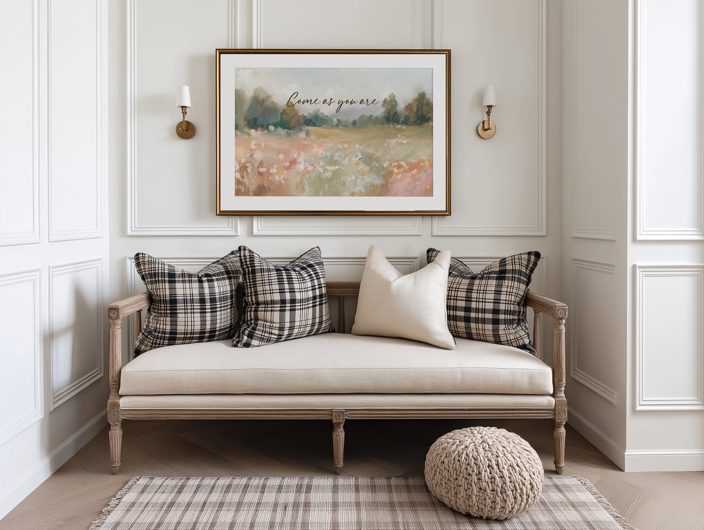 christian wall decor for entry way– come as you are – flower field landscape