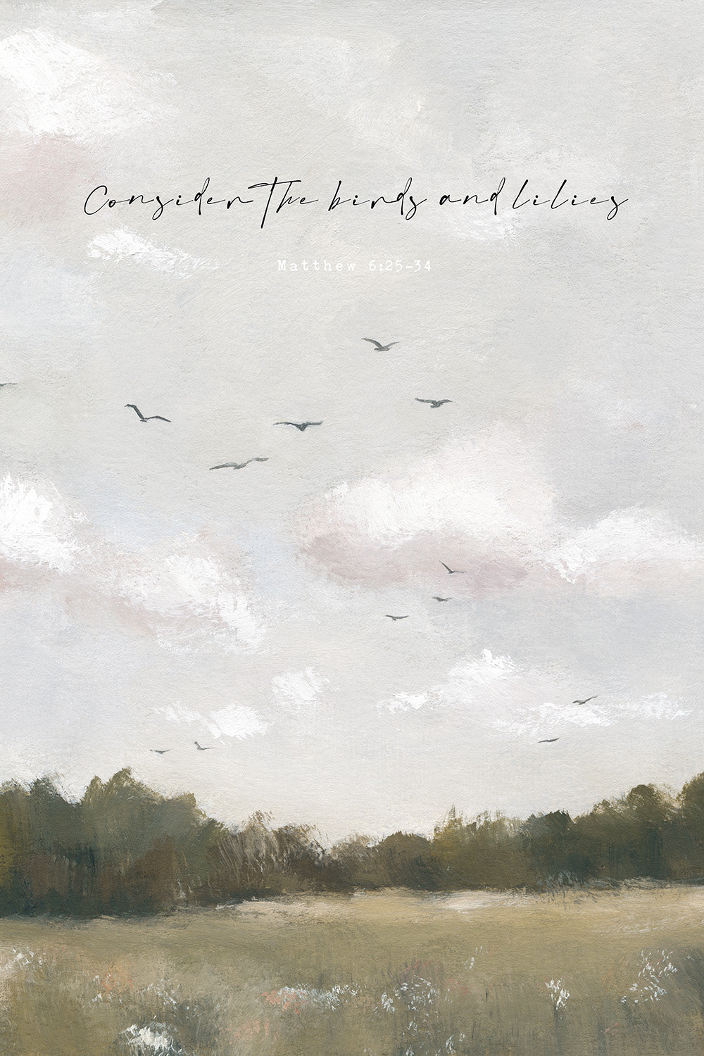 Modern Vintage Christian Art Print of Birds & Florals | Matthew 6 | “Field & Feather”