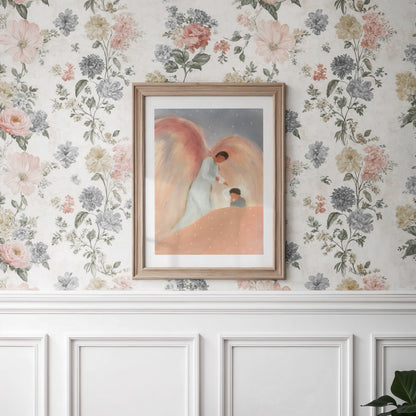 Guardian angel nursery wall art watching over sleeping child