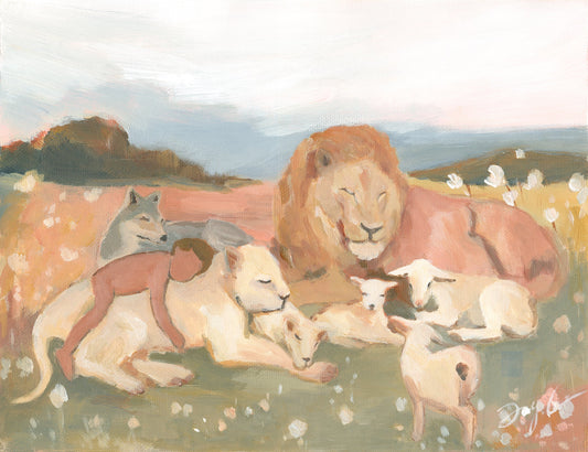 peaceful christian wall art – child with lamb and animals – isaiah 11 vision
