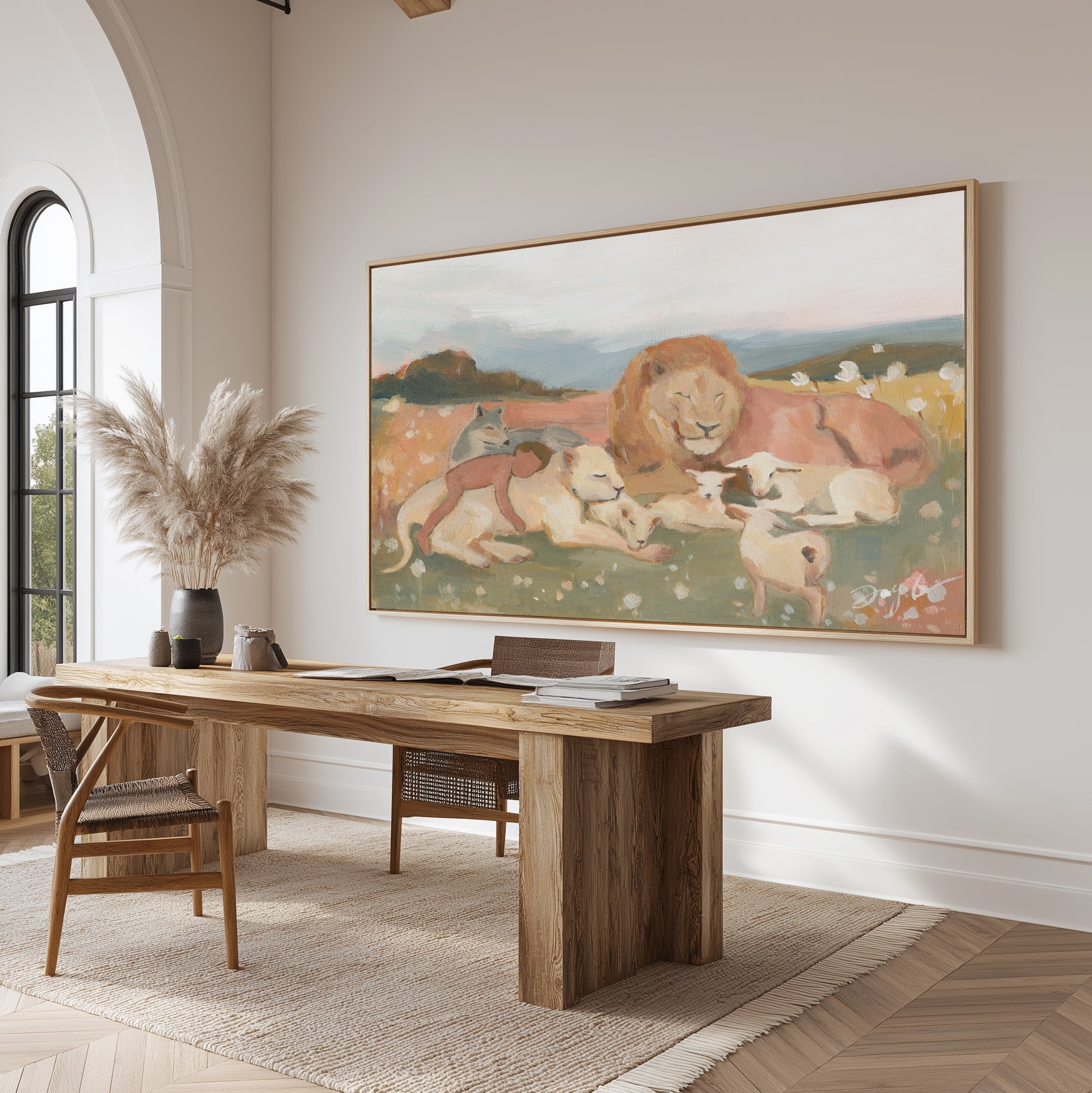 peaceful christian wall art – child with lamb and animals – isaiah 11 vision