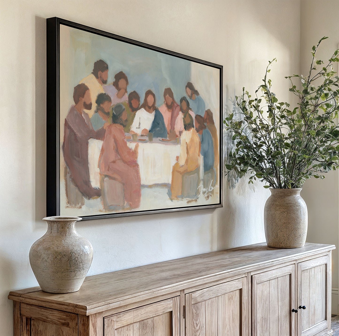Faith-inspired artwork of Jesus and disciples sharing supper together