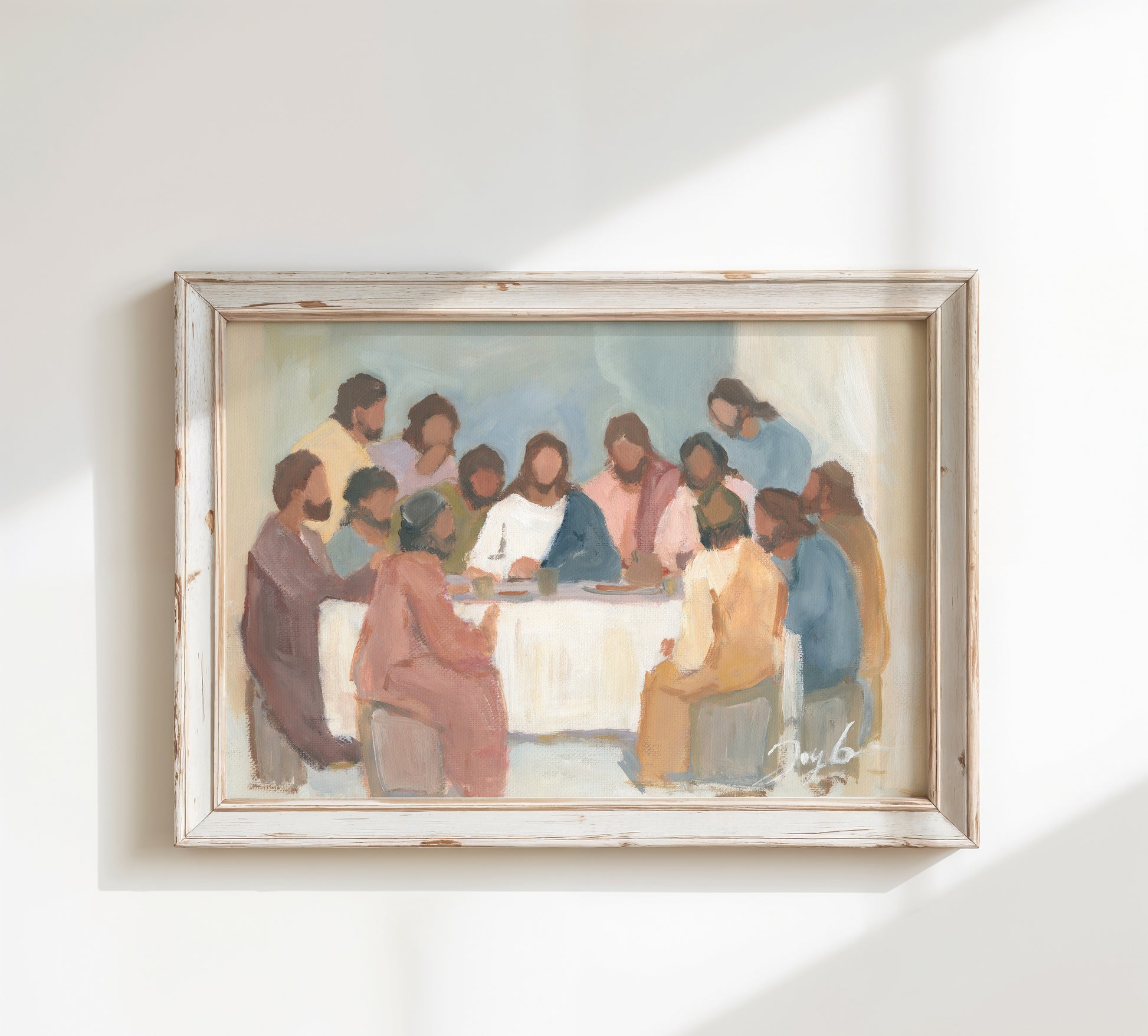 Contemporary Last Supper Christian wall art print in soft vibrant style