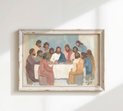 Contemporary Last Supper Christian wall art print in soft vibrant style