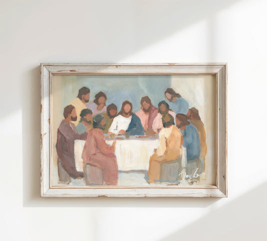 Contemporary Last Supper Christian wall art print in soft vibrant style