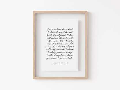 Scripture calligraphy sign Love from 1 Corinthians 13