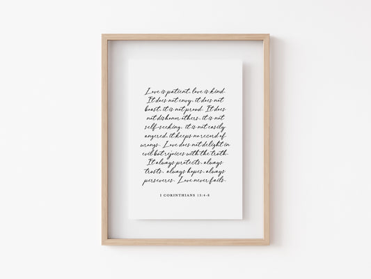 Scripture calligraphy sign Love from 1 Corinthians 13