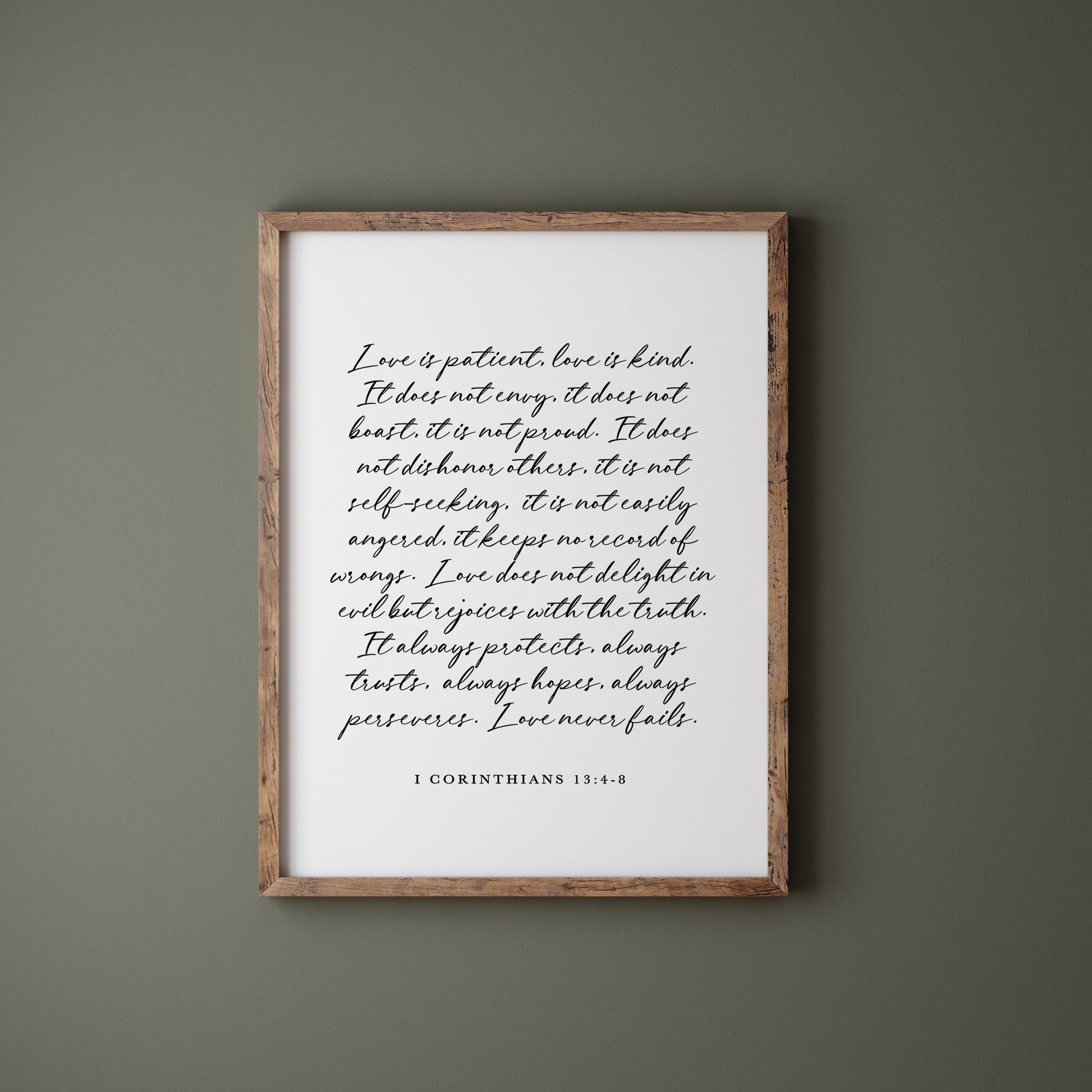 Love calligraphy sign 1 Corinthians 13 for Christian homes