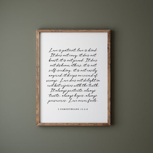 Bible Verse Wall Art – 1 Corinthians 13 Love & Endurance Sign – Made Seen