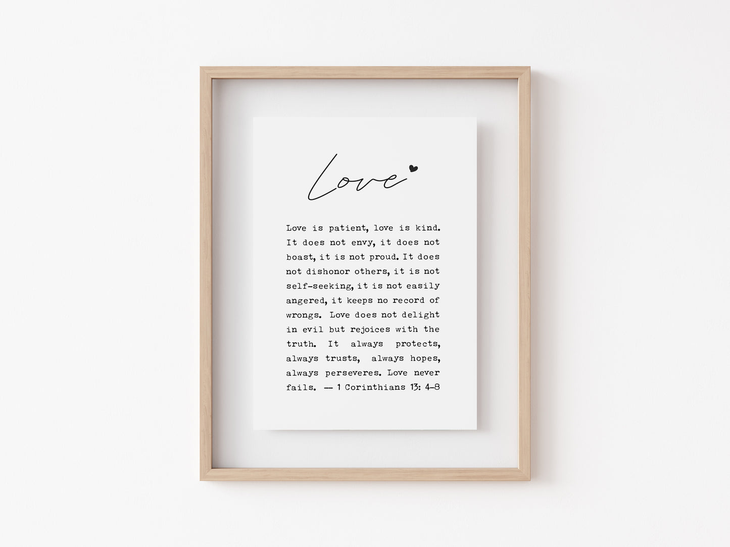 1 Corinthians 13 Christian wall art print with calligraphy text