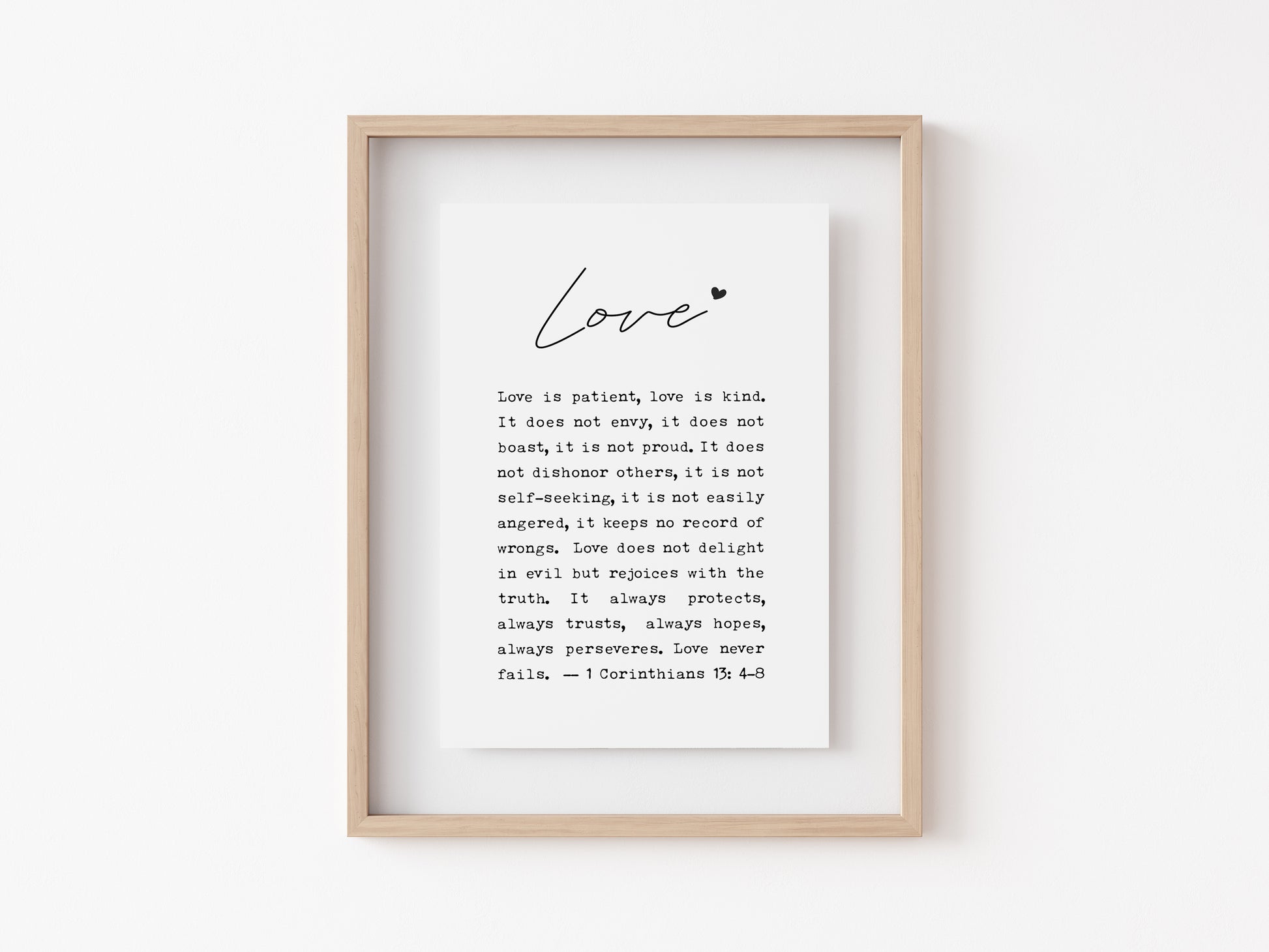 1 Corinthians 13 Christian wall art print with calligraphy text