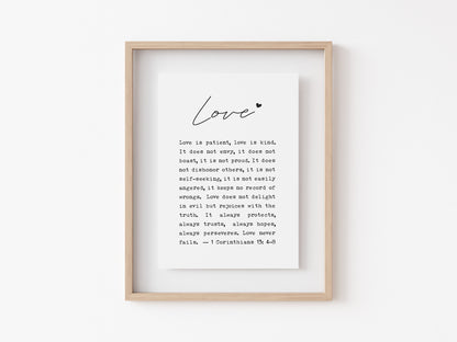 1 Corinthians 13 Christian wall art print with calligraphy text