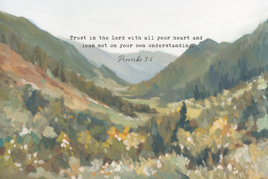 majestic mountain landscape with bible verse proverbs 3:5 – christian wall art print