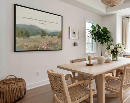 Christian landscape with Bible verse wall art for entry way Deuteronomy 28 6 