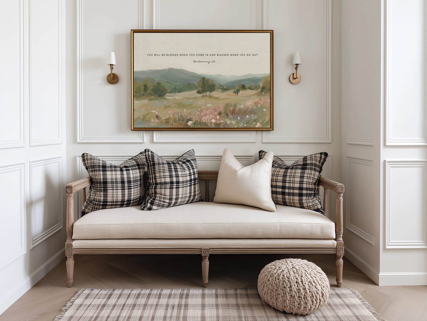 Christian landscape with Bible verse wall art for entry way Deuteronomy 28 6 