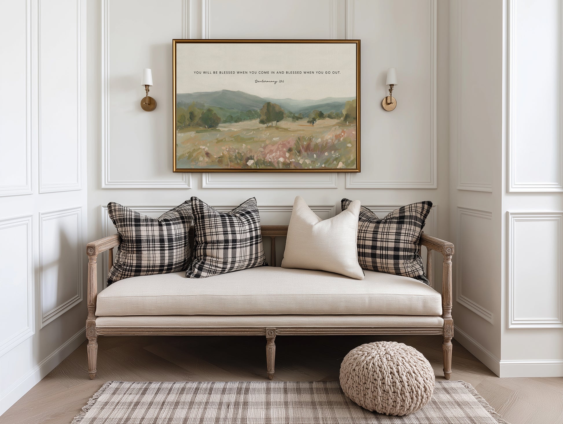 Christian landscape with Bible verse wall art for entry way Deuteronomy 28 6 