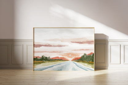 Sunset Landscape Watercolor Painting